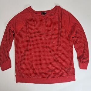 Express Mesh Knit Pullover Sweater Womens Medium Red Crew Neck Holiday Ready Top